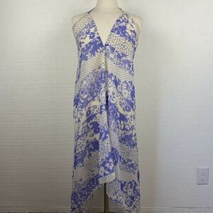 Ramy Brook Dress OS Womens Blue Print Halter Sheer Midi Silk Draped Coverup